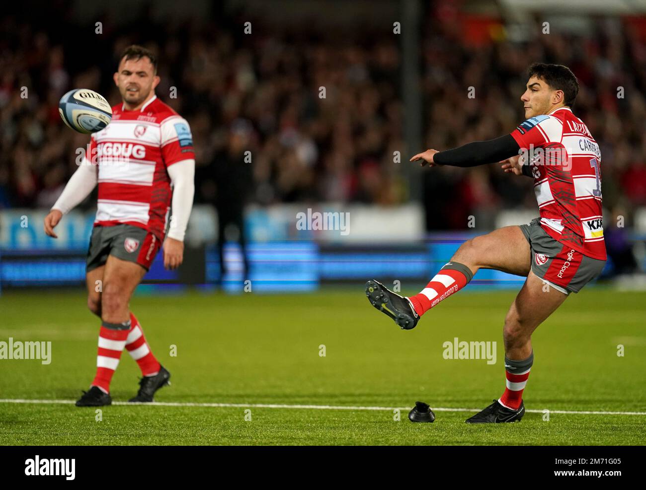 Gloucester Rugbys Santiago Carreras converts a penalty during the Gallagher Premiership match at Kingsholm Stadium, Gloucester