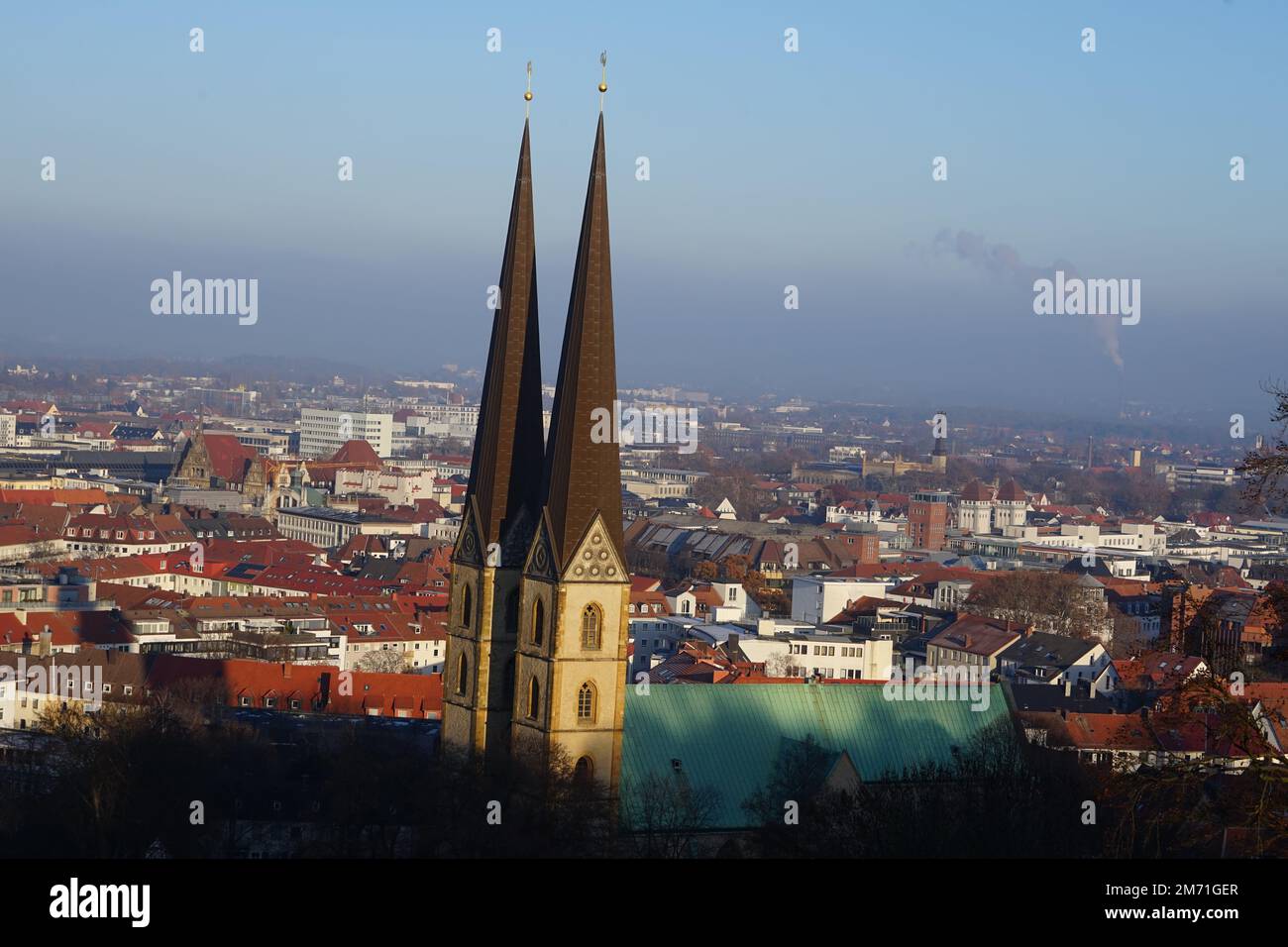 Bielefeld, Ostwestfalen, von oben, from the top, from the Sparrenburg, castle,Blick auf die Marienkirche im historischen Zentrum von Bielefeld, Stock Photo