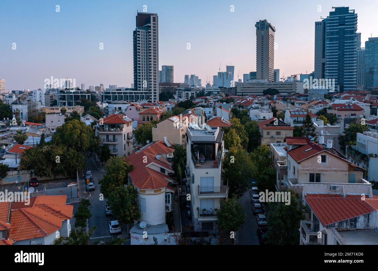 Tel Aviv, Israel - December 2022: Aerial city view on a winter morning Stock Photo