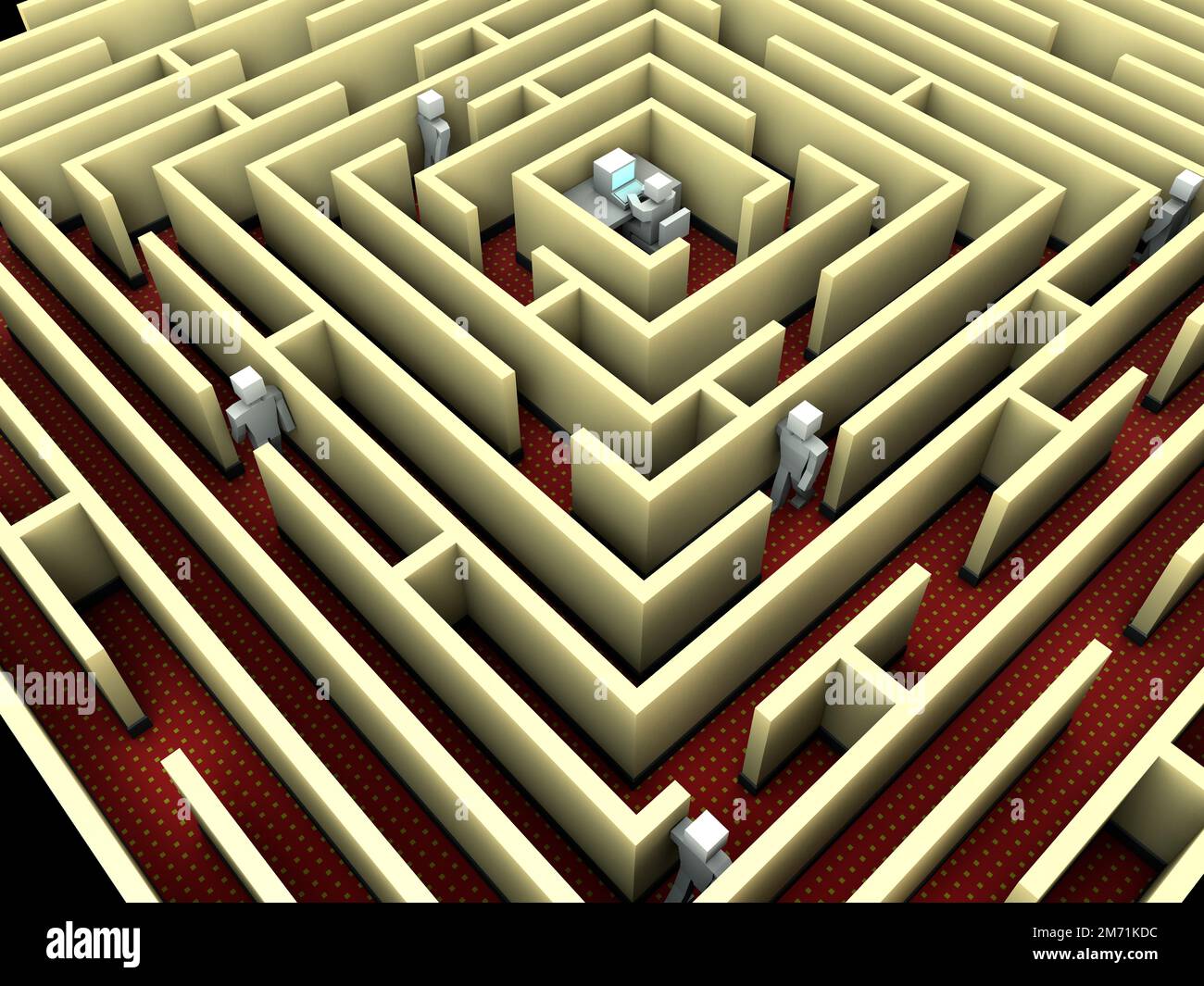 A 3D rendering illustration of a maze with figurines walking on paths ...