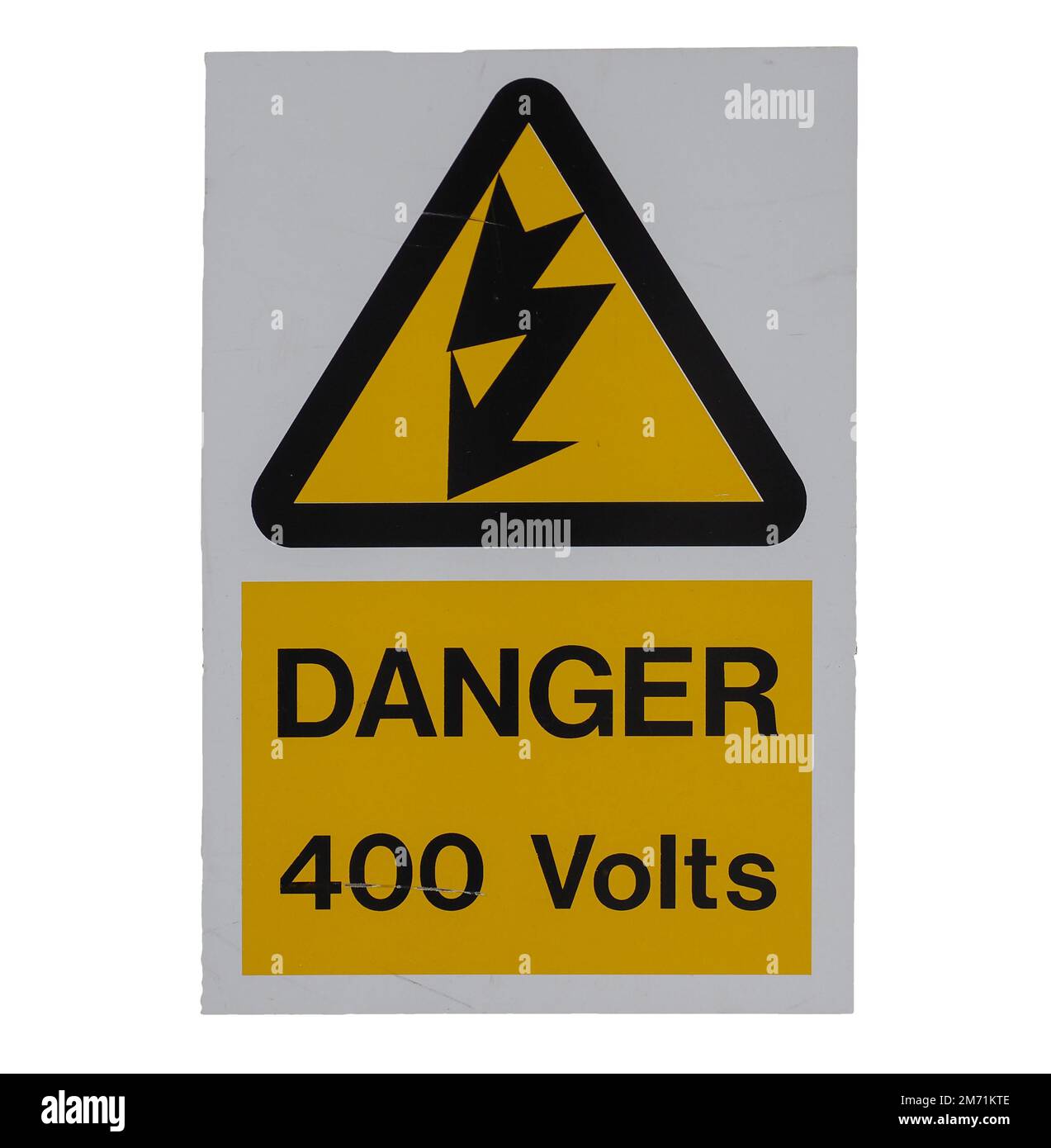 danger 400 volts warning of electrical shock sign isolated over white