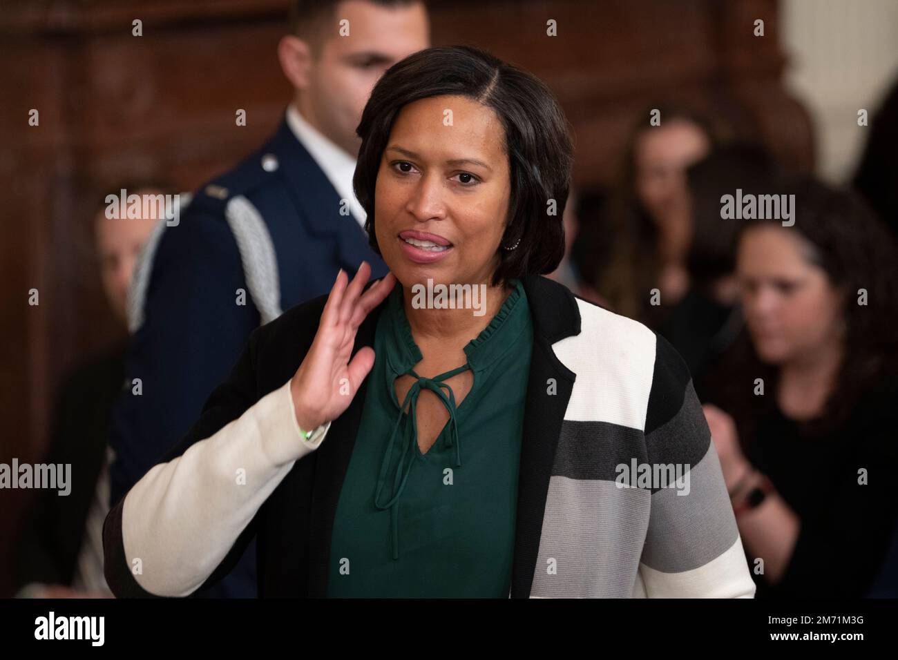 Washington, DC Mayor Muriel Bowser attends a ceremony marking the two-year anniversary of the January 6th insurrection at the White House in Washington, DC, Friday, January 6, 2023. Biden awarded the Presidential Citizens Medal to Capitol Police Officer Eugene Goodman, Former Washington, DC police Officer Michael Fanone, Capitol Police Officer Caroline Edwards, Capitol Police Officer Brian Sicknick (posthumously), Election Workers Shaye Moss and her mother Ruby Freeman, Arizona House speaker Rusty Bowers, Al Schmidt, Former Republican Philadelphia City Commissioner, Michigan Secretary of State Stock Photo