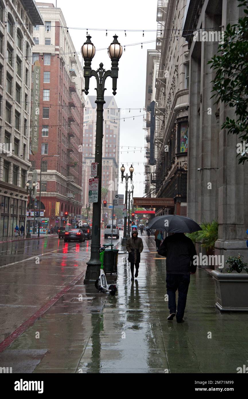 Downtown Los Angeles on a rainy day, CA., USA Stock Photo