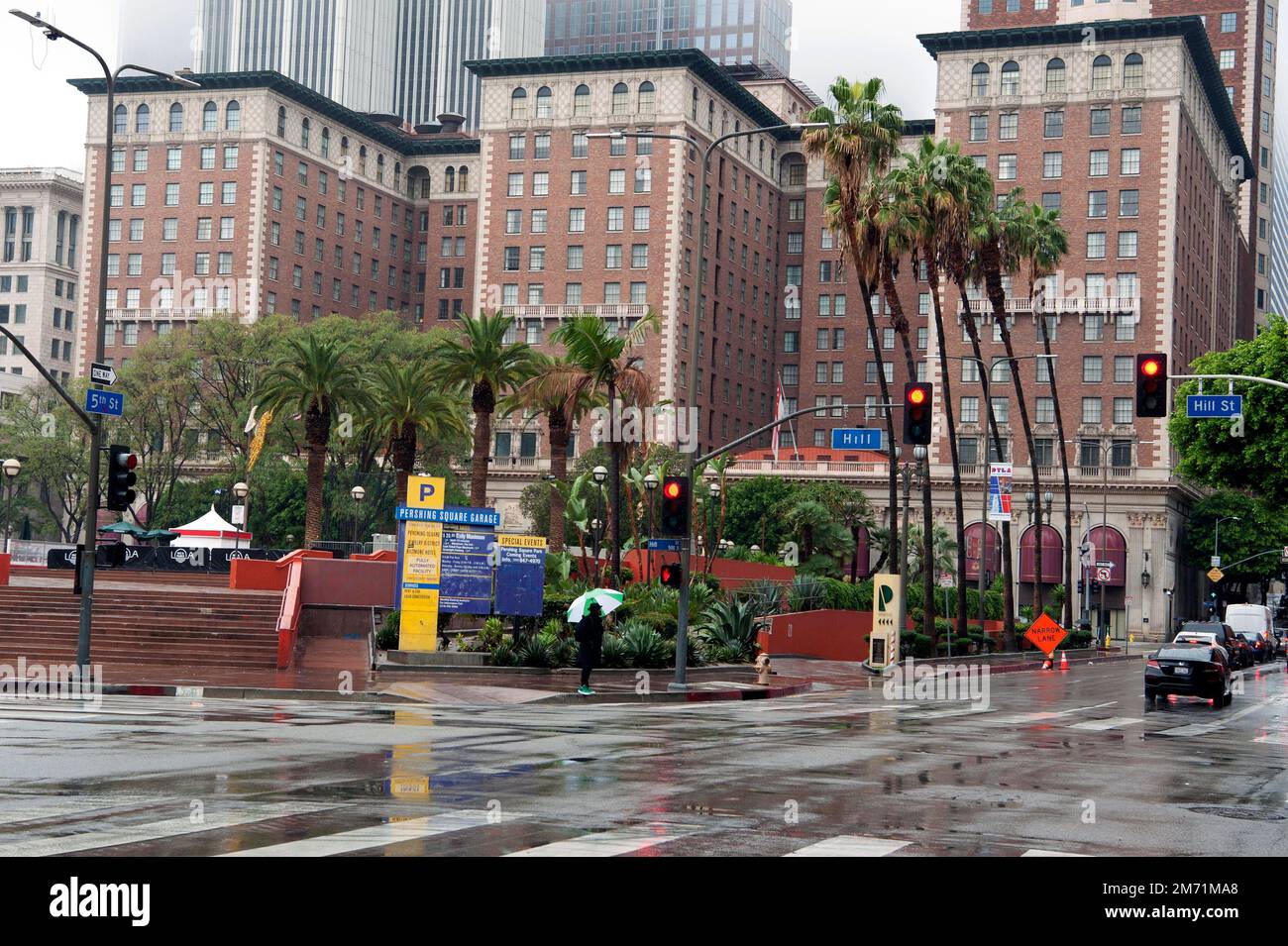 The historic Biltmore Hotel on a rainy day in Downtown Los Angeles, CA