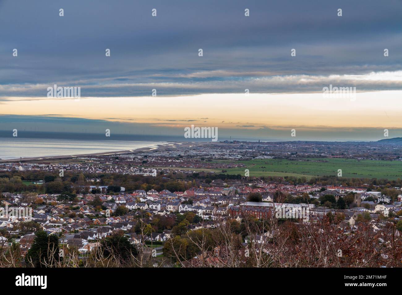 Evening View over Abergele and North Wales Coast, United Kingdom, Copy Space at top. Stock Photo