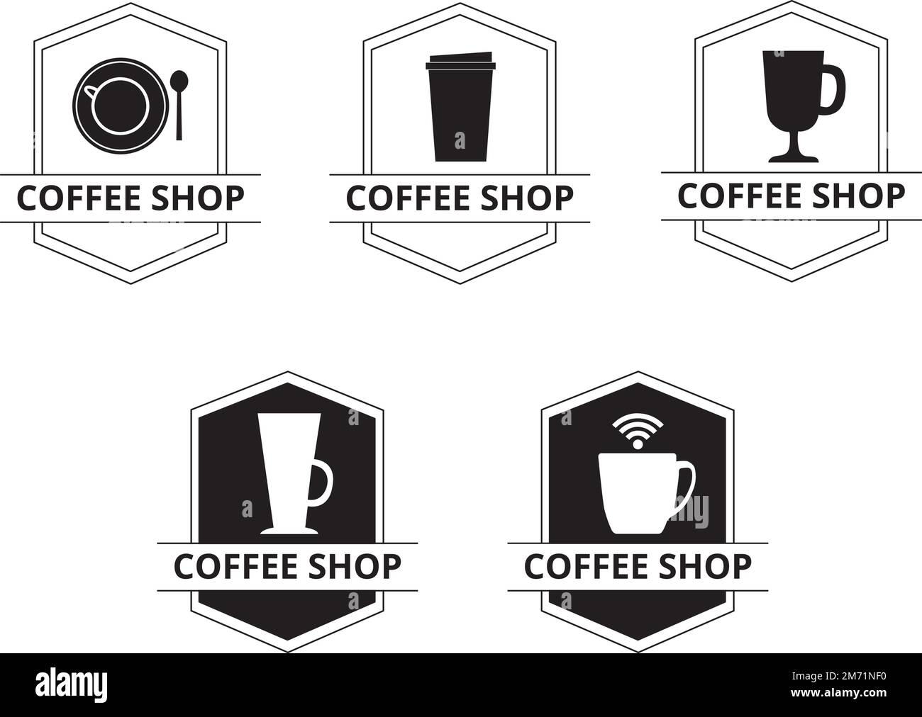 Coffee shop design labels in black on a white background Stock Vector