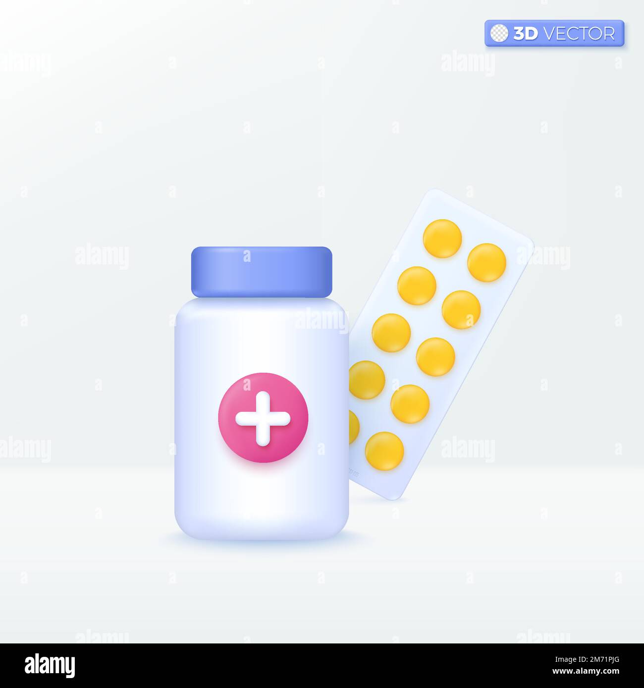 Blister packs antibiotics icon symbol. yellow drug. pills. healthy. Medical concept. 3D vector isolated illustration design Cartoon pastel Minimal sty Stock Vector
