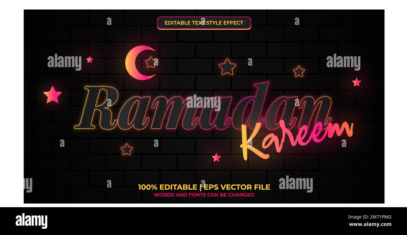 Ramadan Kareem,editable text effect modern neon style Stock Vector