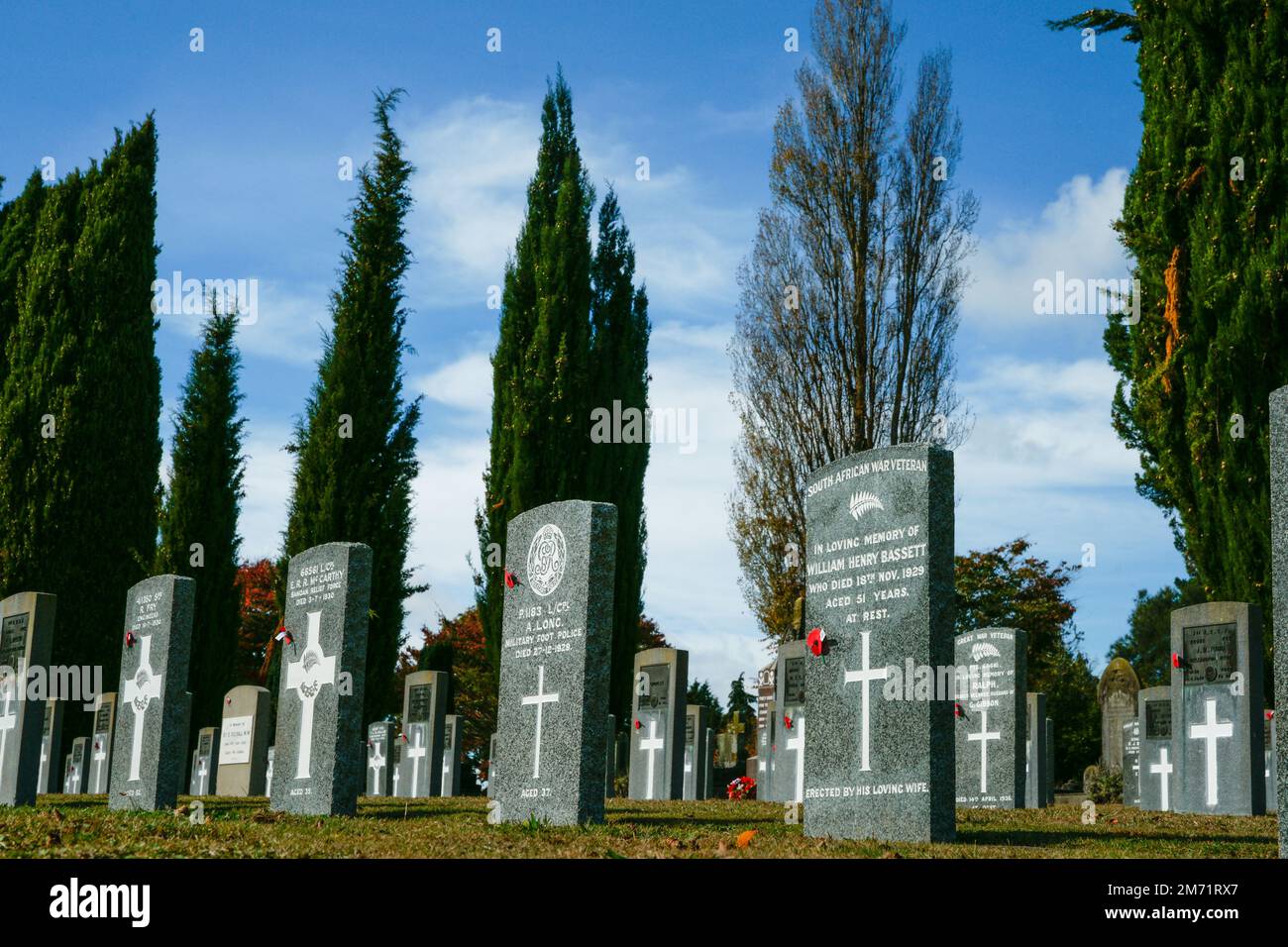Hamilton New Zealand April 25 2010; Headstones of fallen soldiers in