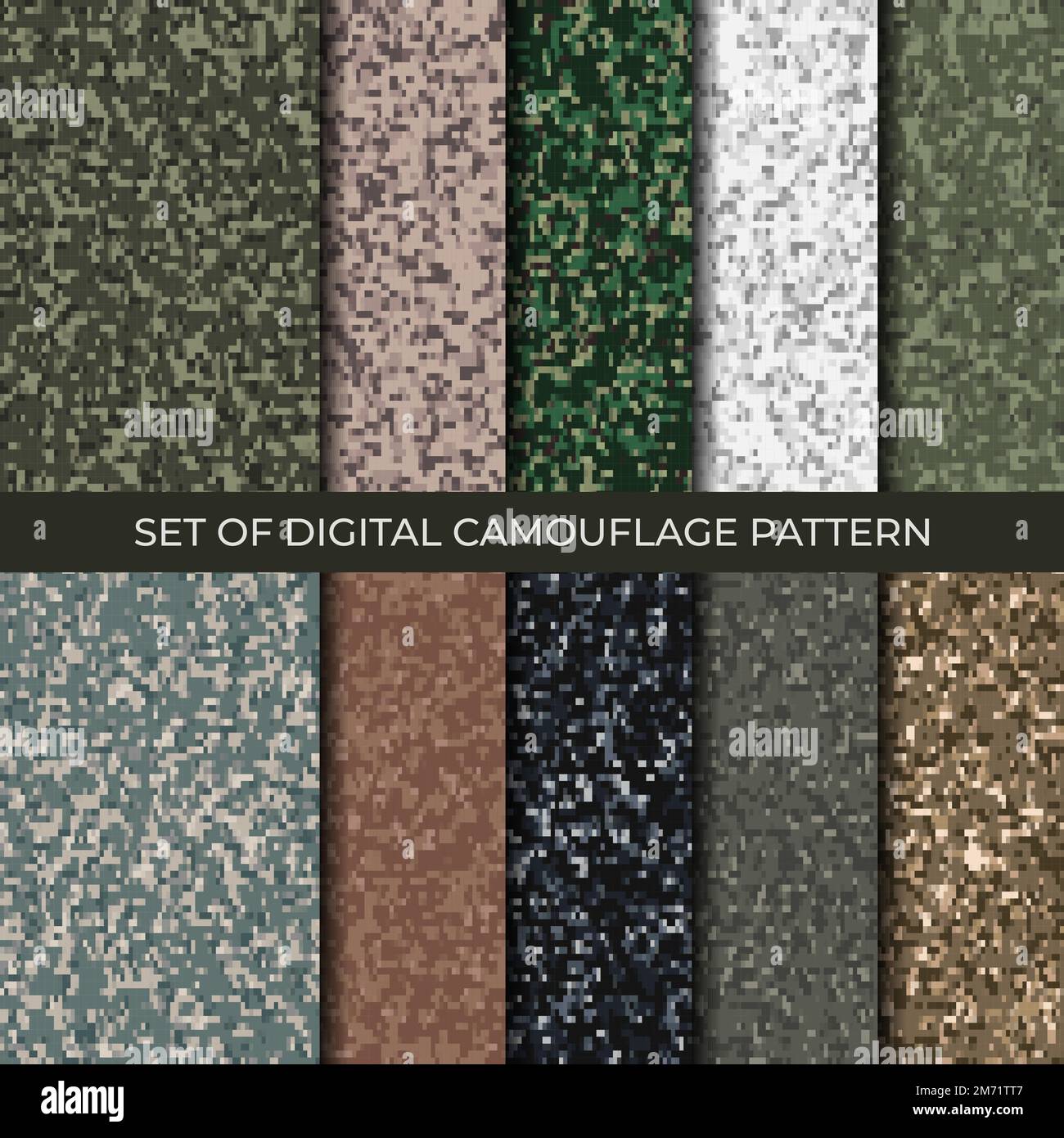 Set of 10 digital camouflage patterns. Abstract modern military textile print background. Vector illustration Stock Vector