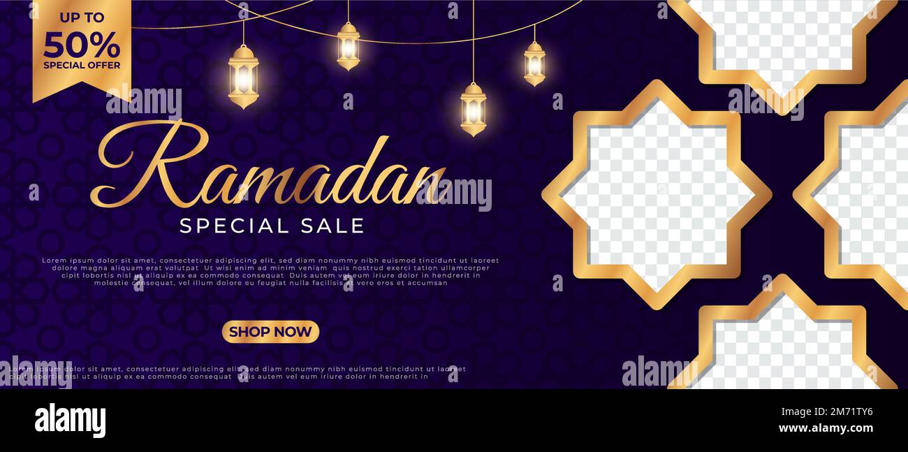 Special Sale Ramadan. Sale Islamic Ornament Lantern Banner Template. Suitable for social media post and web header. Vector illustration Stock Vector