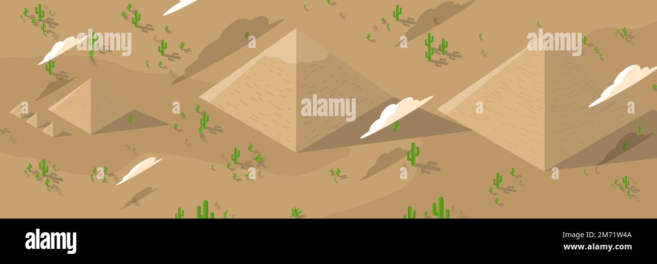 Egypt pyramids in flat style. Pyramids in desert flat vector illustration. Egyptian landscape panoramic cartoon background. Vector illustration Stock Vector