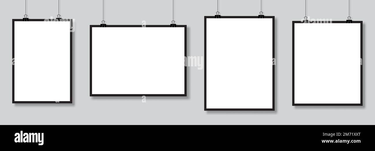 Set of mockups hanging on the wall. Vector poster mockup with white
