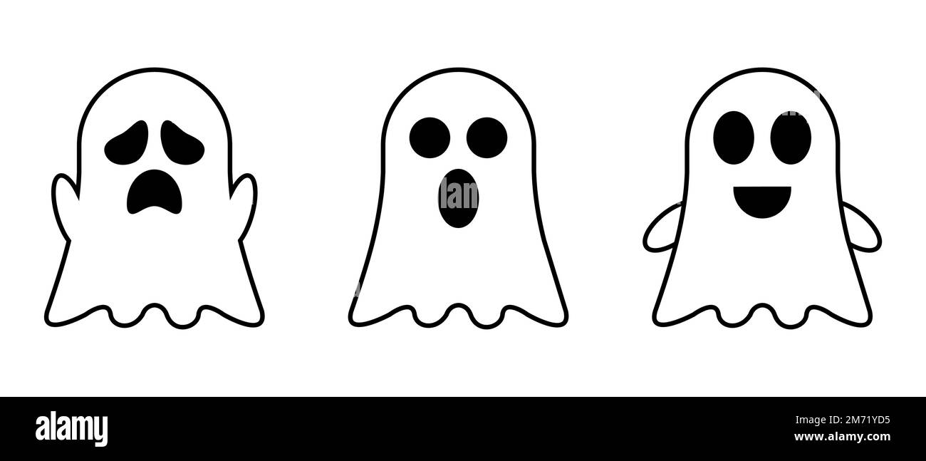 Cute ghosts outline doodle cartoon illustration. Ghosts coloring book