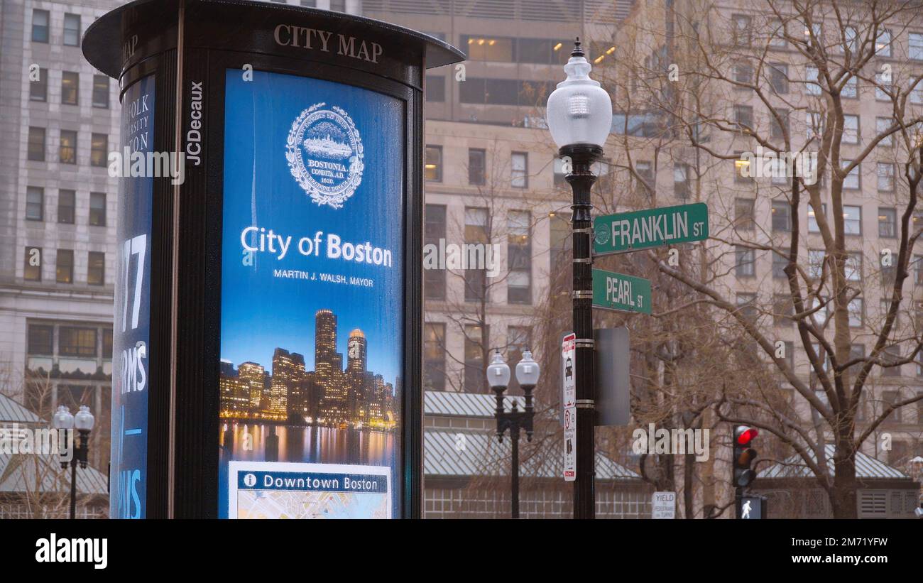 City center of Boston on a rainy day - BOSTON. UNITED STATES - APRIL 5 ...