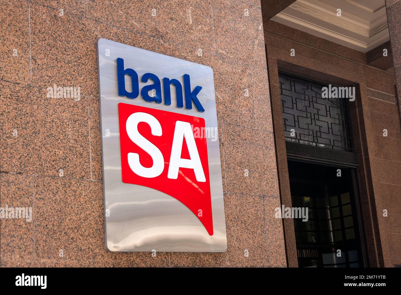 Adelaide, South Australia August 23, 2019 BankSA logo sign in Adelaide CBD branch at the