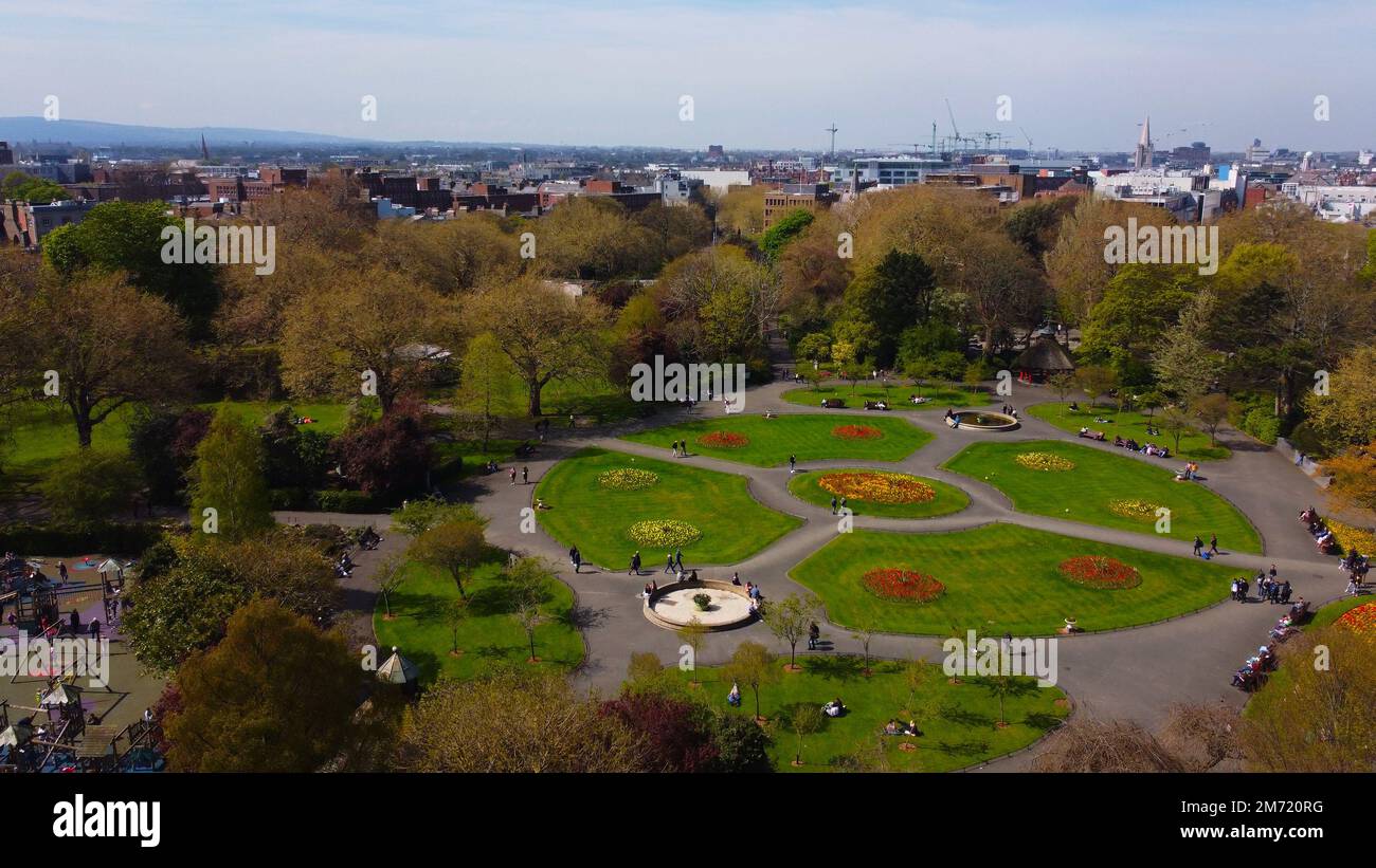 Famous St Stephens Green Park in Dublin from above aerial view Stock Photo Alamy