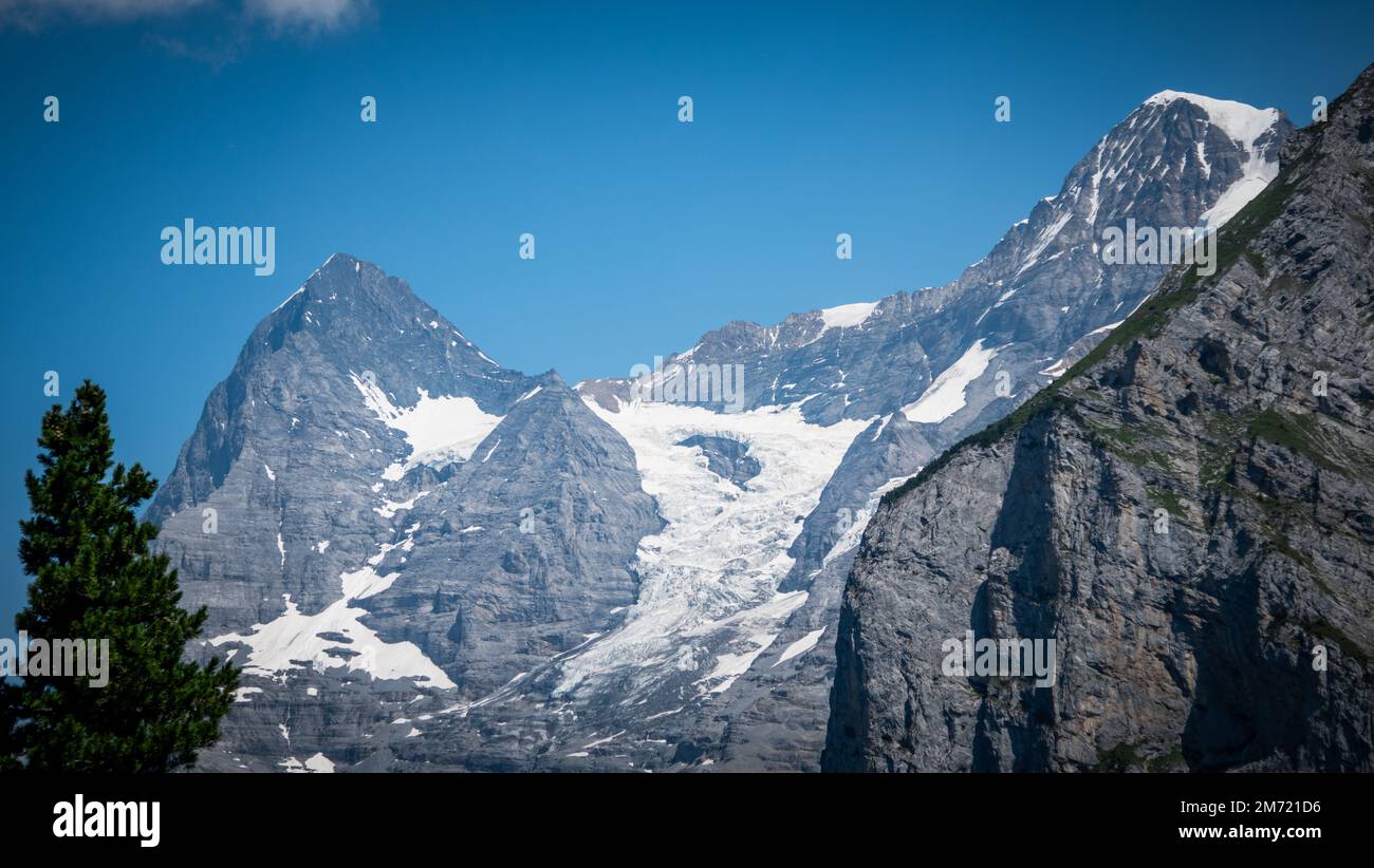 Wonderful view over the mountains Eiger Moench and Jungfrau in the ...