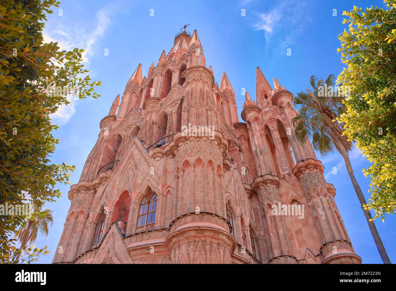 old religious building of san miguel de allende, catholic temple during the day, landmark, no people Stock Photo