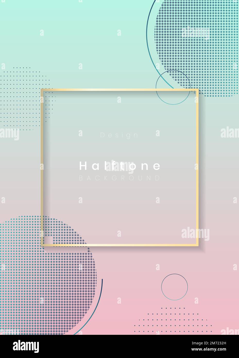 Square frame on halftone blue and pink background vector Stock Vector