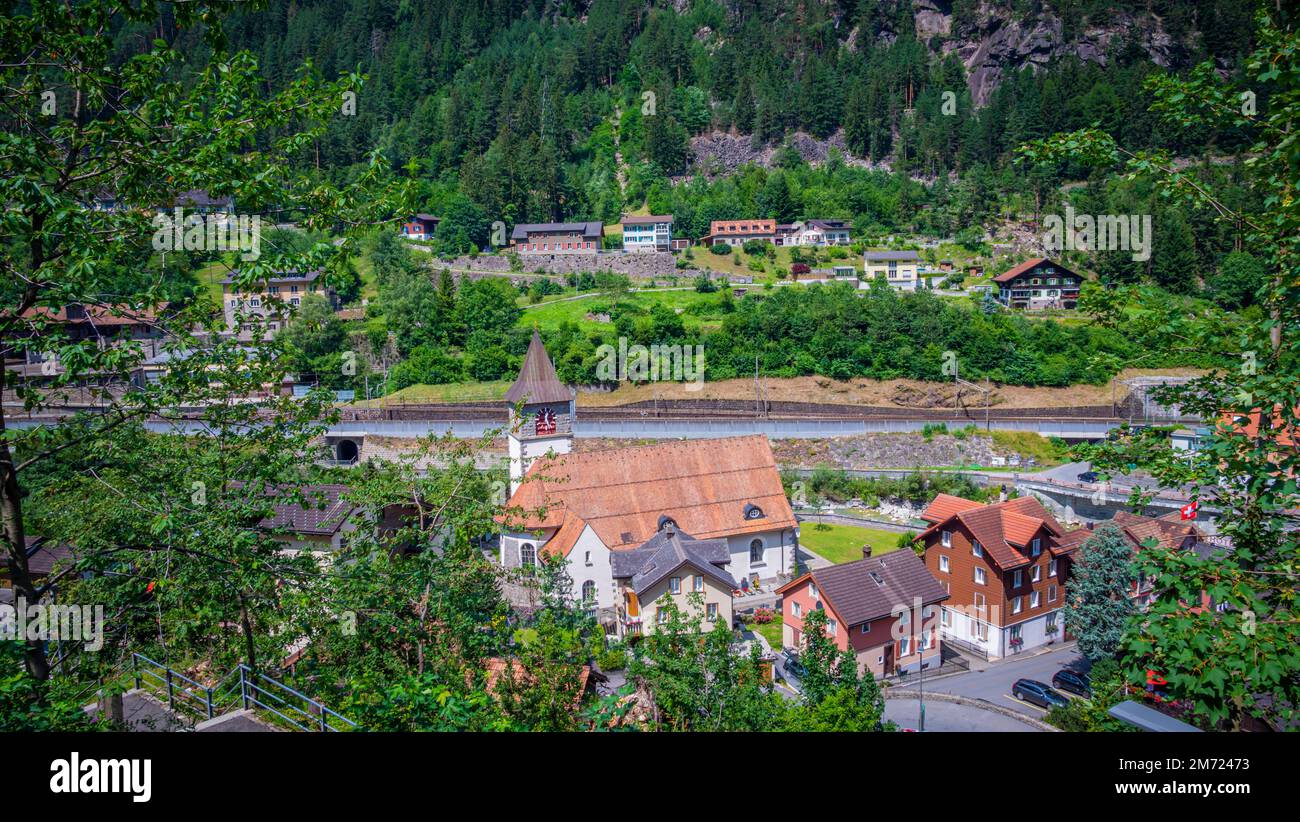 Small village in the Swiss Alps Stock Photo - Alamy
