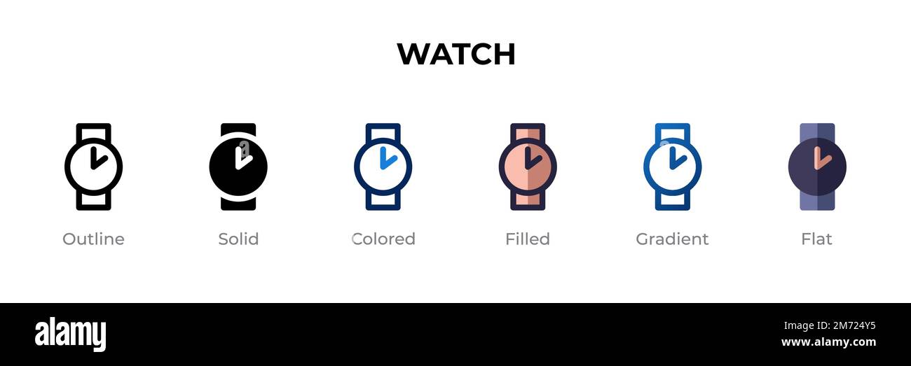 Watch icon in different style. Watch vector icons designed in outline ...