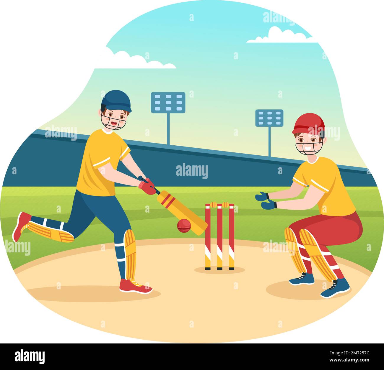 Batsman Playing Cricket Sport Illustration with Bat and Balls in the