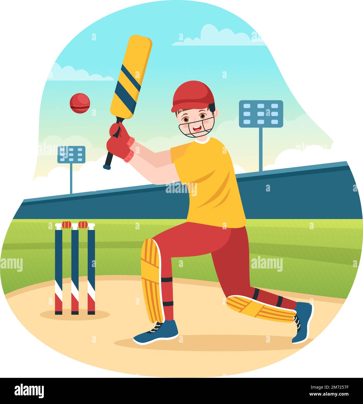 Batsman Playing Cricket Sport Illustration with Bat and Balls in the