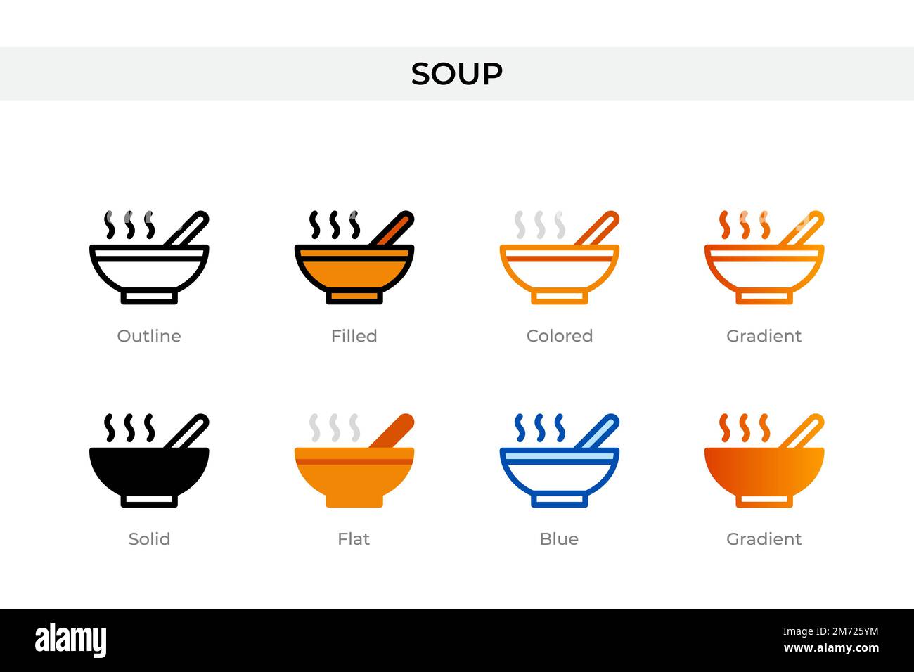 soup icon in different style. soup vector icons designed in outline
