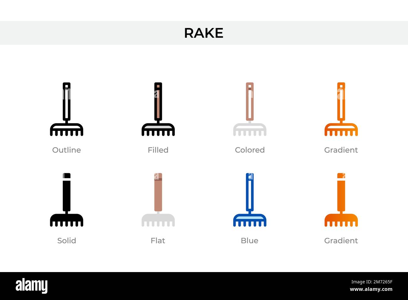 rake icon in different style. rake vector icons designed in outline ...