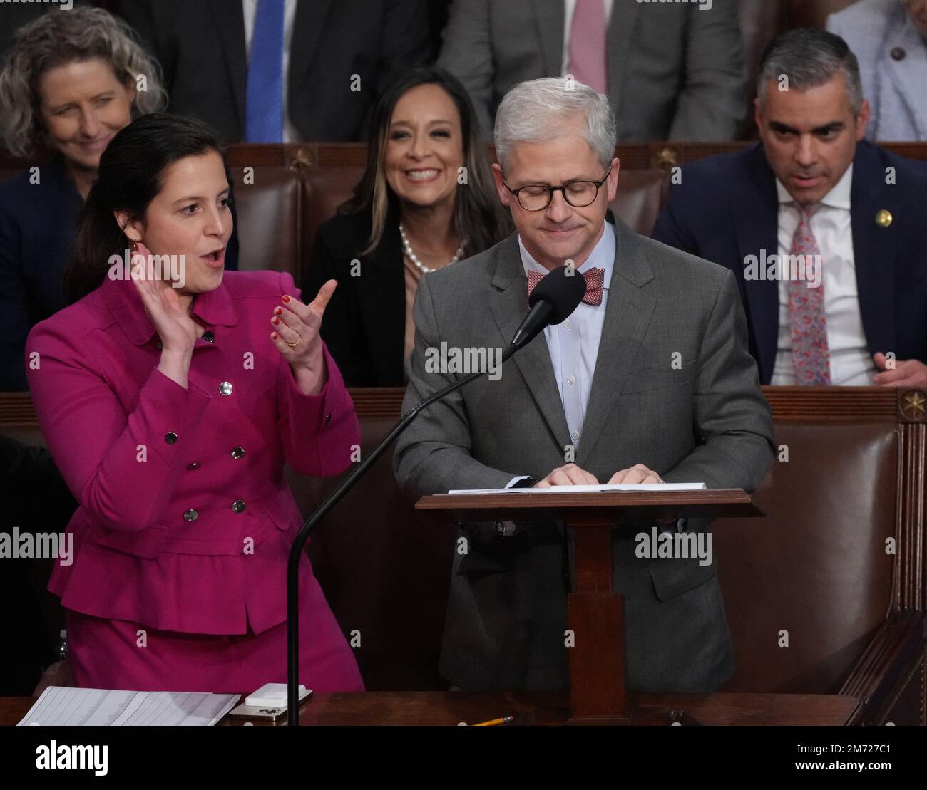 Washington, United States. 06th Jan, 2023. Rep. Patrick McHenry, R-NC, nominates Rep. Kevin McCarthy, R-CA, for Speaker of the House at the U.S. Capitol in Washington, DC on Friday, January 6, 2023. McCarthy is trying to win over a group of right-wing opponents who have blocked 13 attempts to elect him as Speaker. Photo by Pat Benic/UPI Credit: UPI/Alamy Live News Stock Photo
