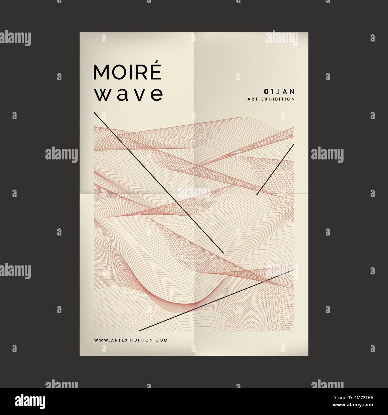 Beige moiré wave art exhibition poster vector Stock Vector