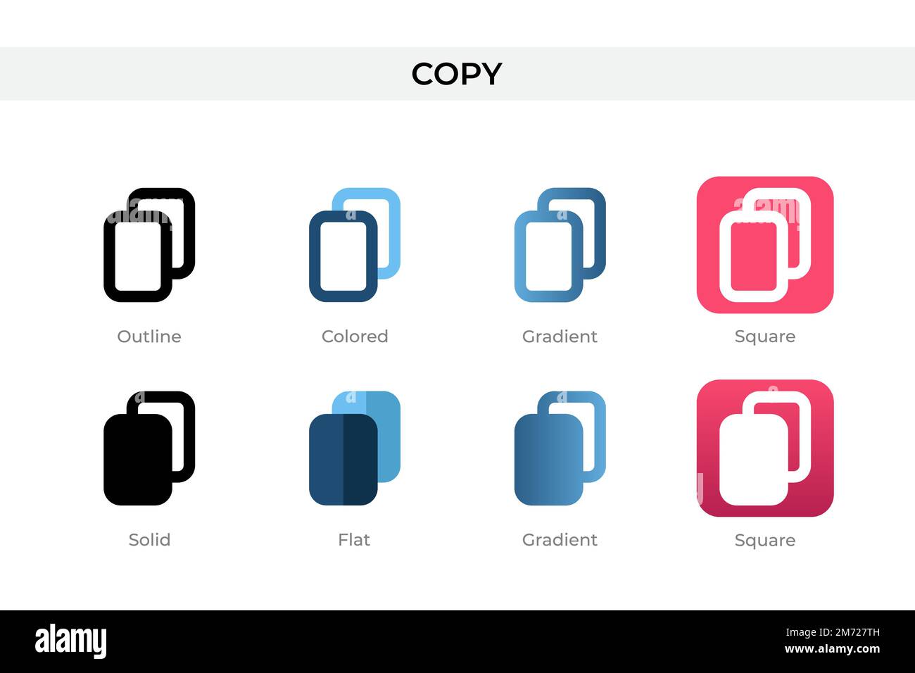 copy icon in different style. copy vector icons designed in outline
