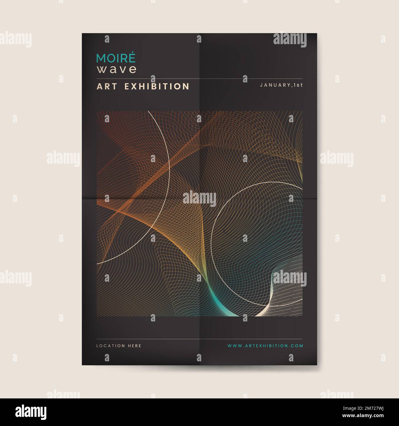 Black moiré wave art exhibition poster vector Stock Vector
