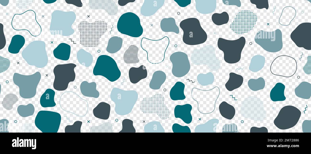 Abstract blob seamless pattern. Abstract blotch shape. Liquid shape elements. Fluid dynamical colored forms banner. Liquid shape elements. Vector illu Stock Vector