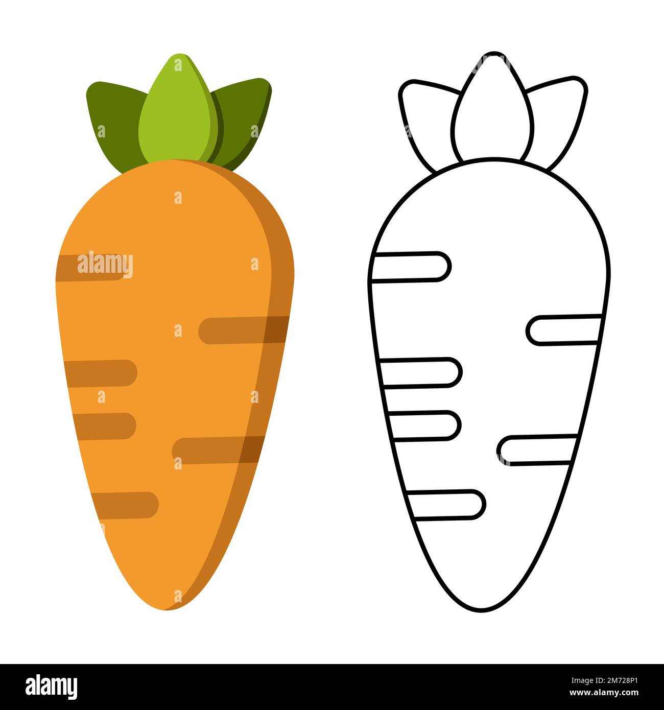 Carrot coloring book. Juicy and sweet carrot. Educational game for kids. Fruits and vegetables. Coloring book for kids. Educational game for preschool Stock Vector