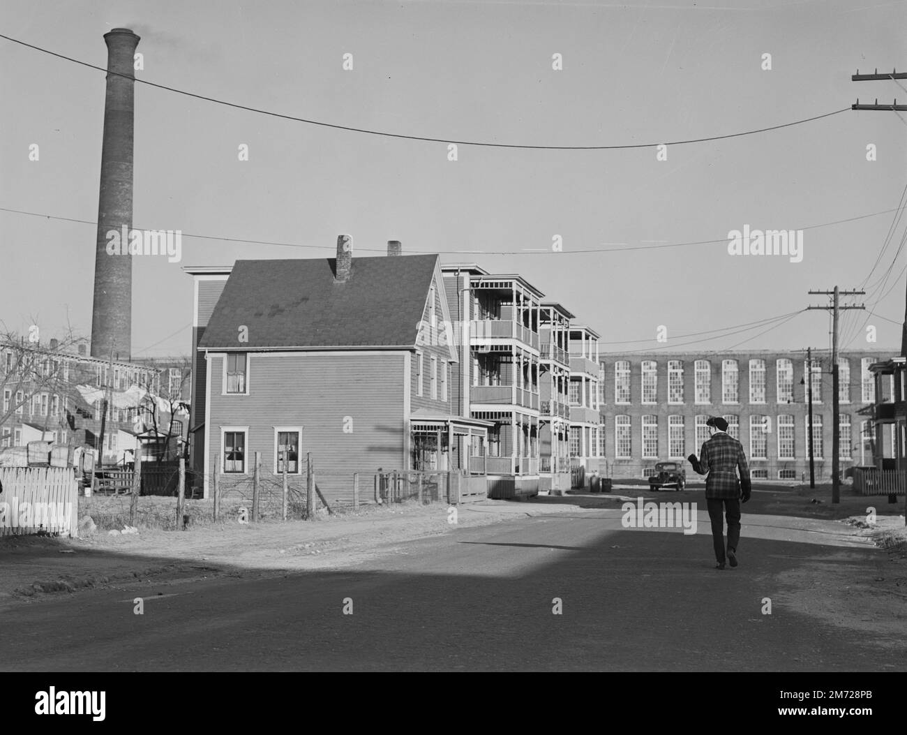 Workers' houses near textile mill in New Bedford, Massachusetts. Bristol County. Delano, Jack, photographer. Circa 1941. (LOC) Stock Photo