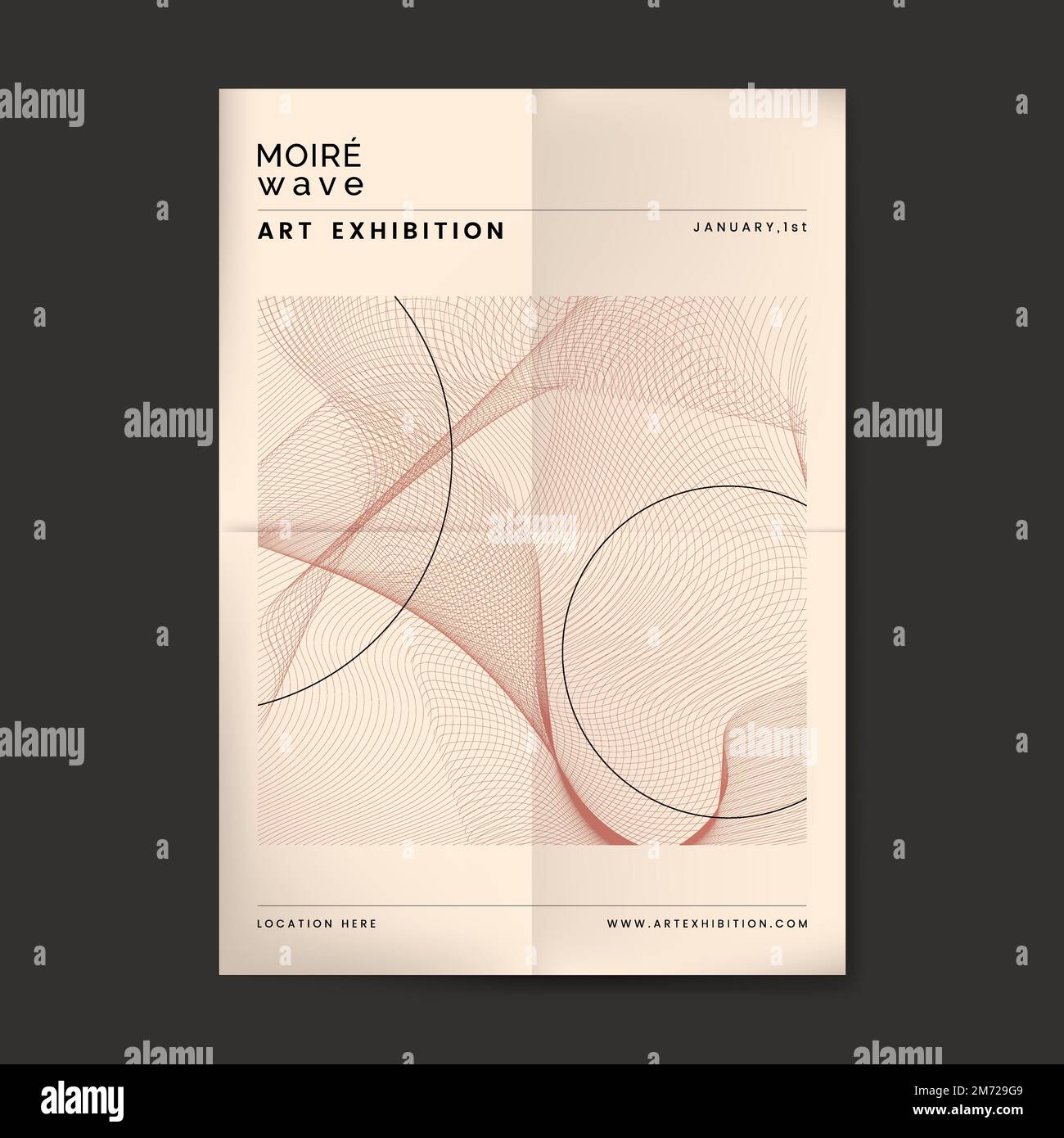 Beige moiré wave art exhibition poster vector Stock Vector