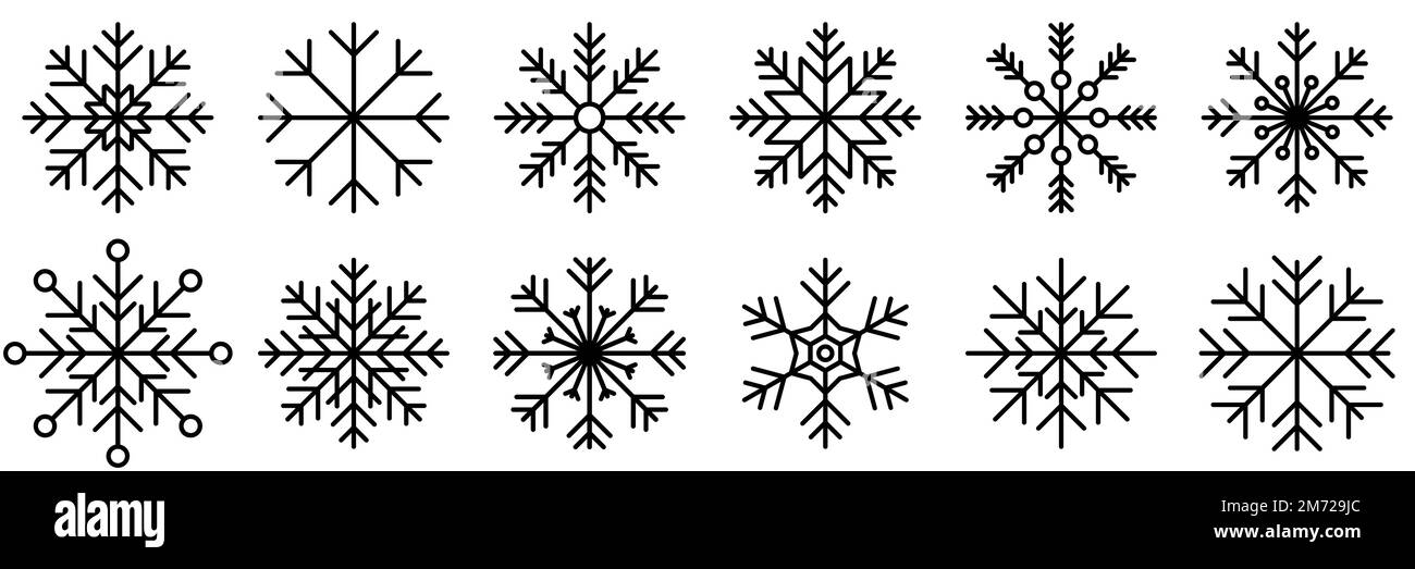 Snowflake variations icon collection. Snowflake icons set. Snowflake