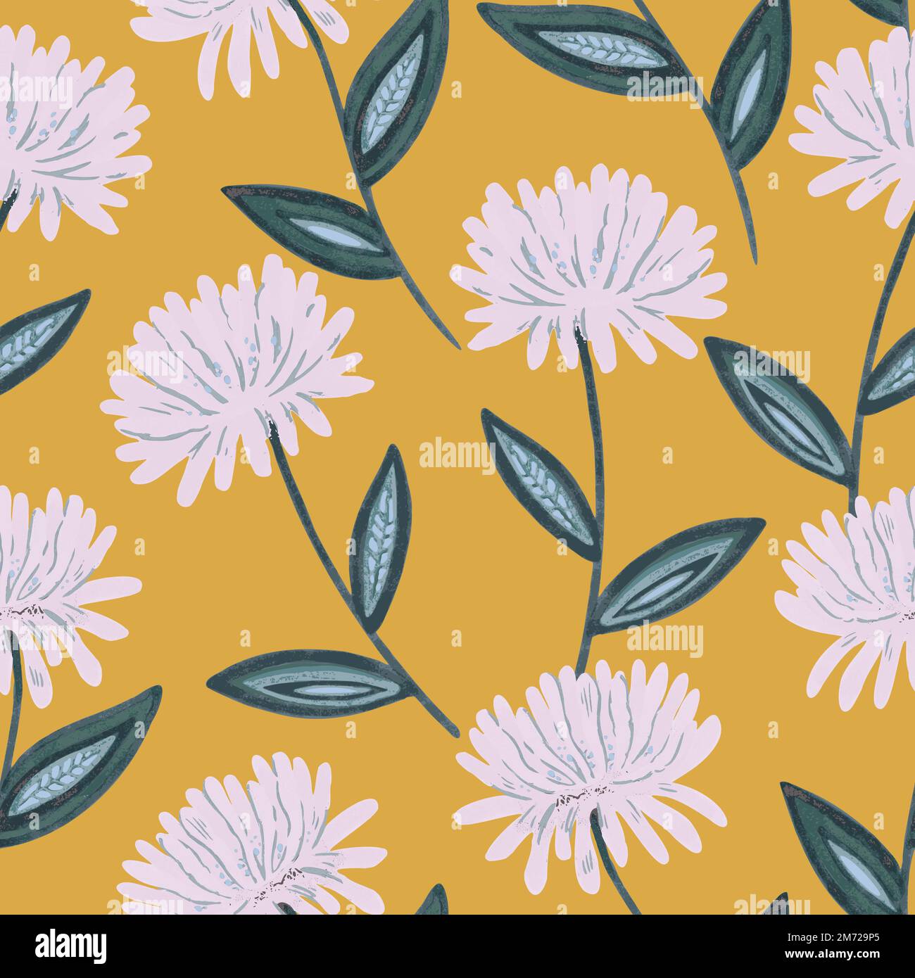Seamless pattern with stylized chrysanthemum. Hand drawn vector illustration.  Stock Vector