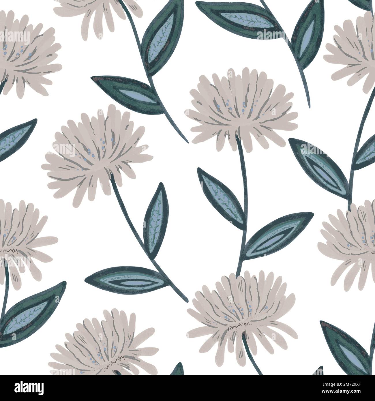 Seamless pattern with stylized chrysanthemum. Hand drawn vector illustration.  Stock Vector