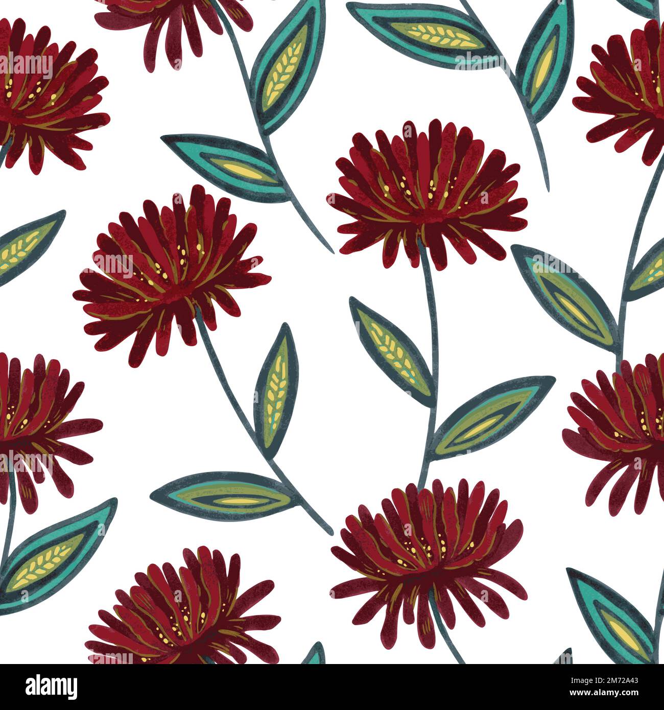 Seamless pattern with stylized chrysanthemum. Hand drawn vector illustration.  Stock Vector