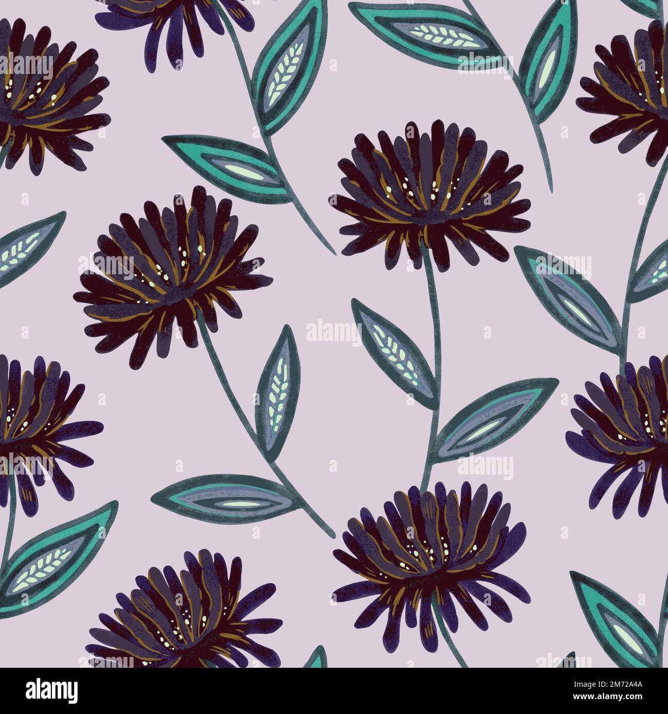 Seamless pattern with stylized chrysanthemum. Hand drawn vector illustration.  Stock Vector
