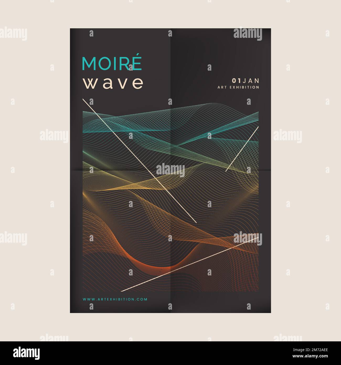 Black moiré wave art exhibition poster vector Stock Vector