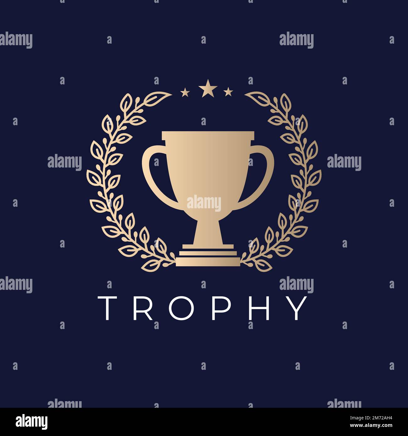 Gold, bronze Award Trophy with swirl laurel wreath, twigs and floral