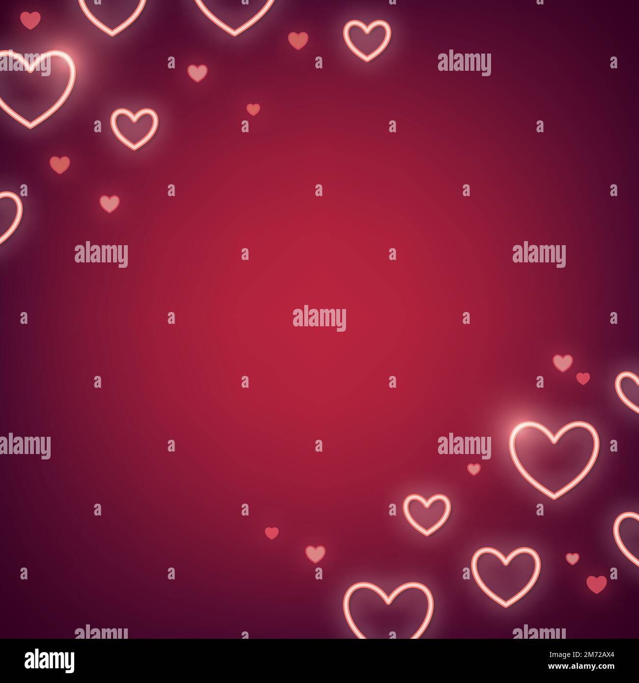 Neon light heart on red background Stock Vector