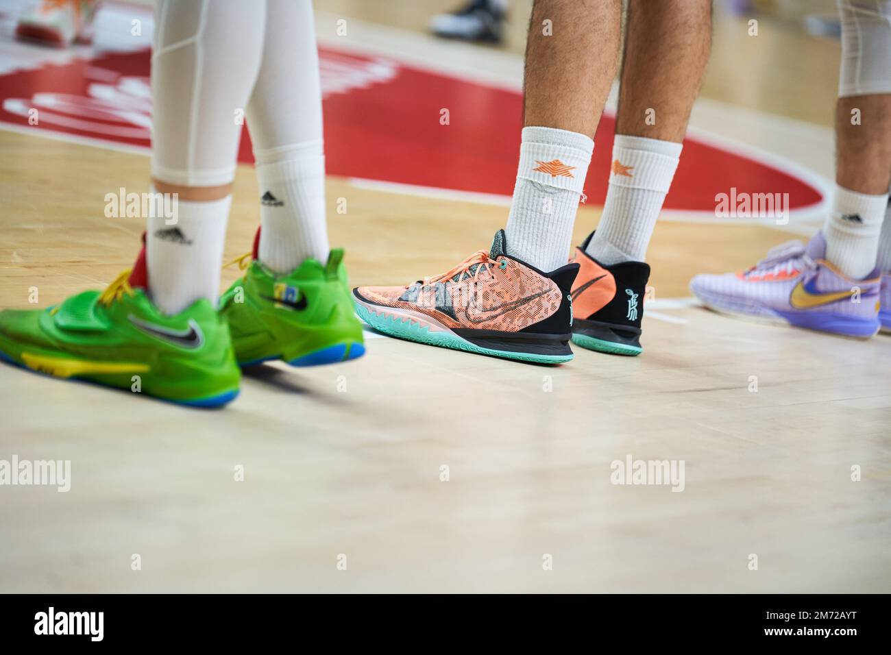 Valencia, Spain. 06th Jan, 2023. Nike logo on the shoes of players in  action during the J17 Turkish Airlines Euro league at Fuente de San Luis  Sport Hall (Valencia, J17 Turkish Airlines