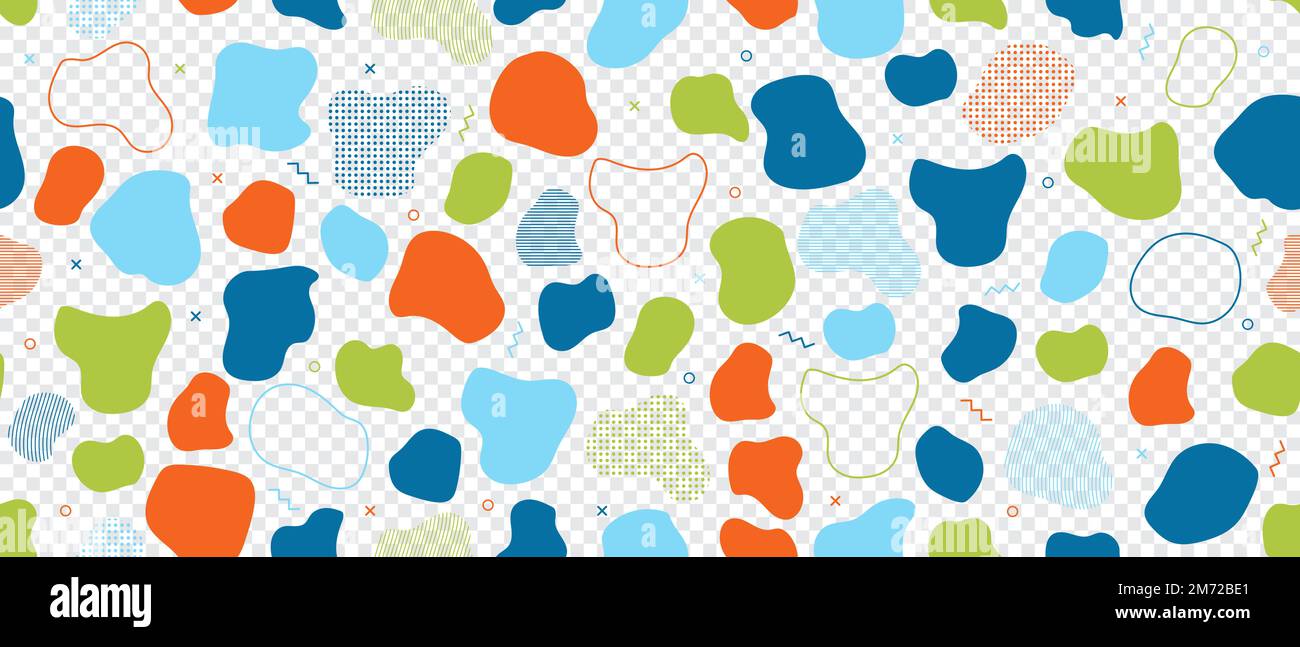Abstract blob seamless pattern. Abstract blotch shape. Liquid shape elements. Fluid dynamical colored forms banner. Liquid shape elements. Vector illu Stock Vector