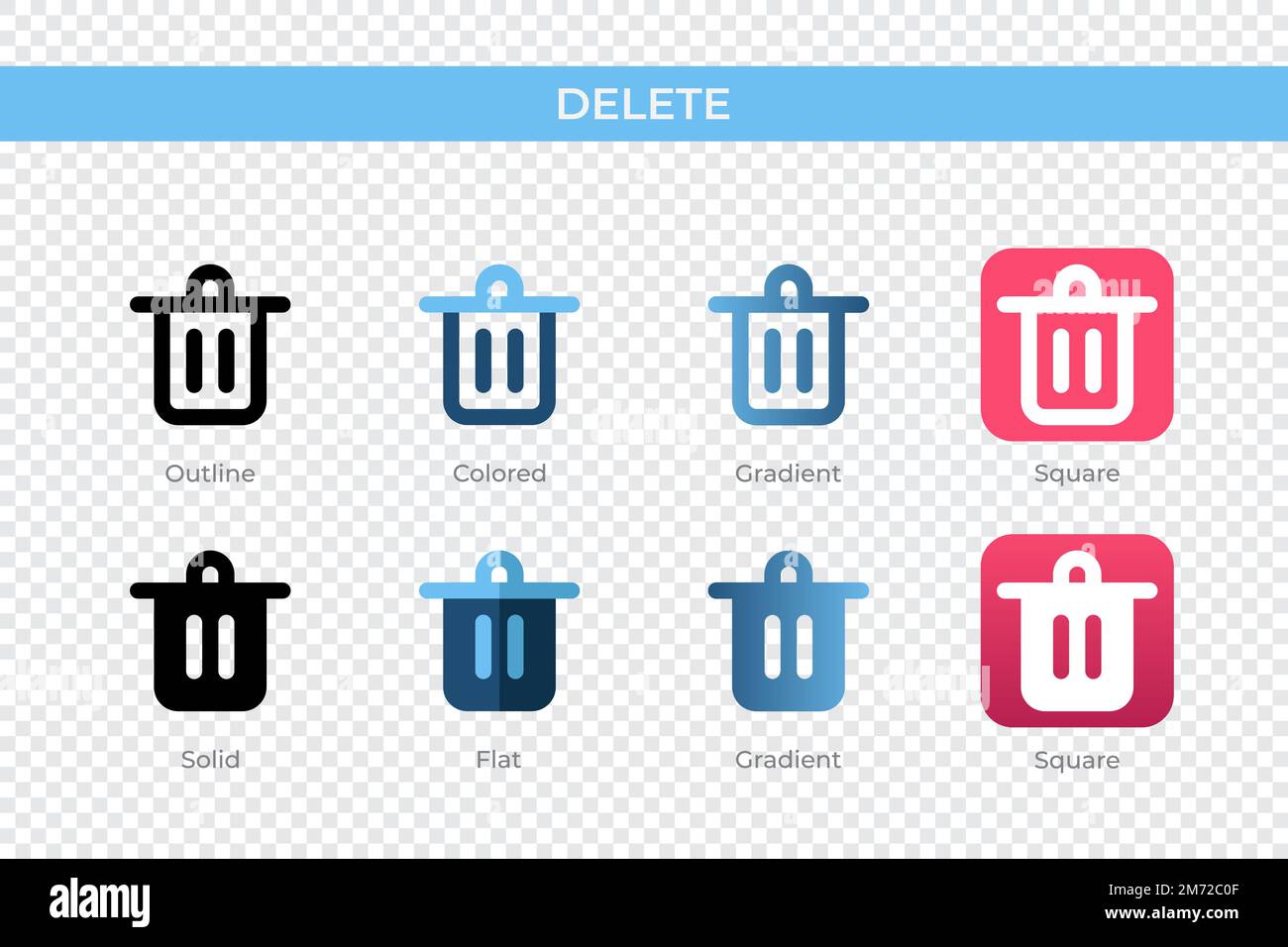 delete icon in different style. delete vector icons designed in outline ...