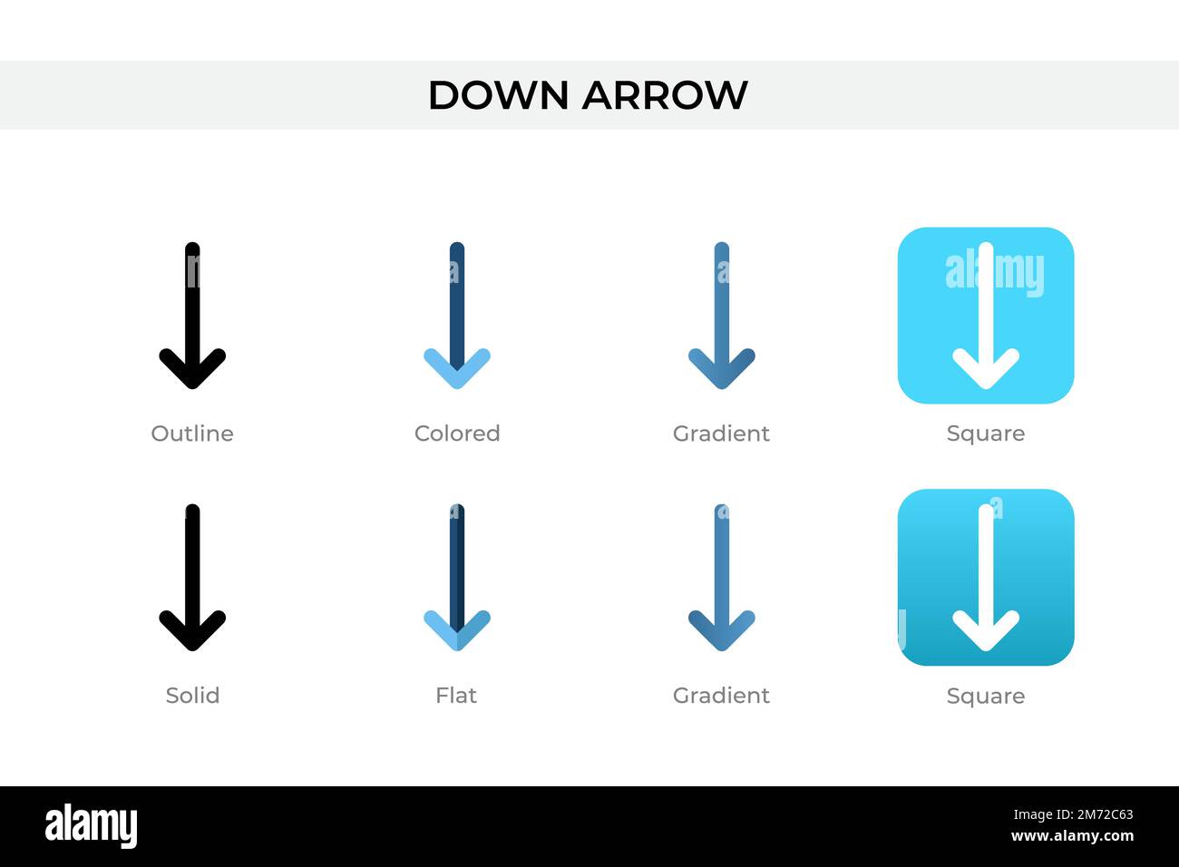 down arrow icon in different style. down arrow vector icons designed in outline, solid, colored, gradient, and flat style. Symbol, logo illustration. Stock Vector